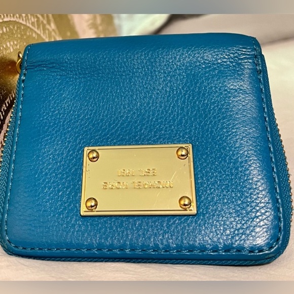 michael kors blue wallet small leather card holder day gift women wife daughter - Picture 3 of 9